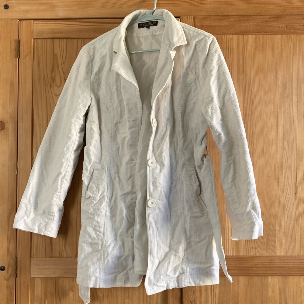 White corduroy jacket with cinched waist
